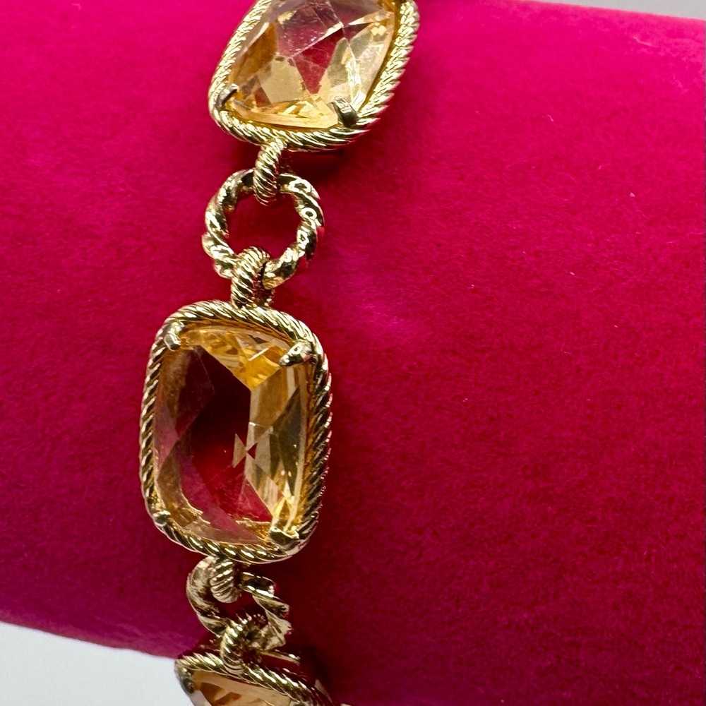 Ralph Lauren Gold Tone Champagne Rhinestone Link Bracelet - Picture 2 of 5